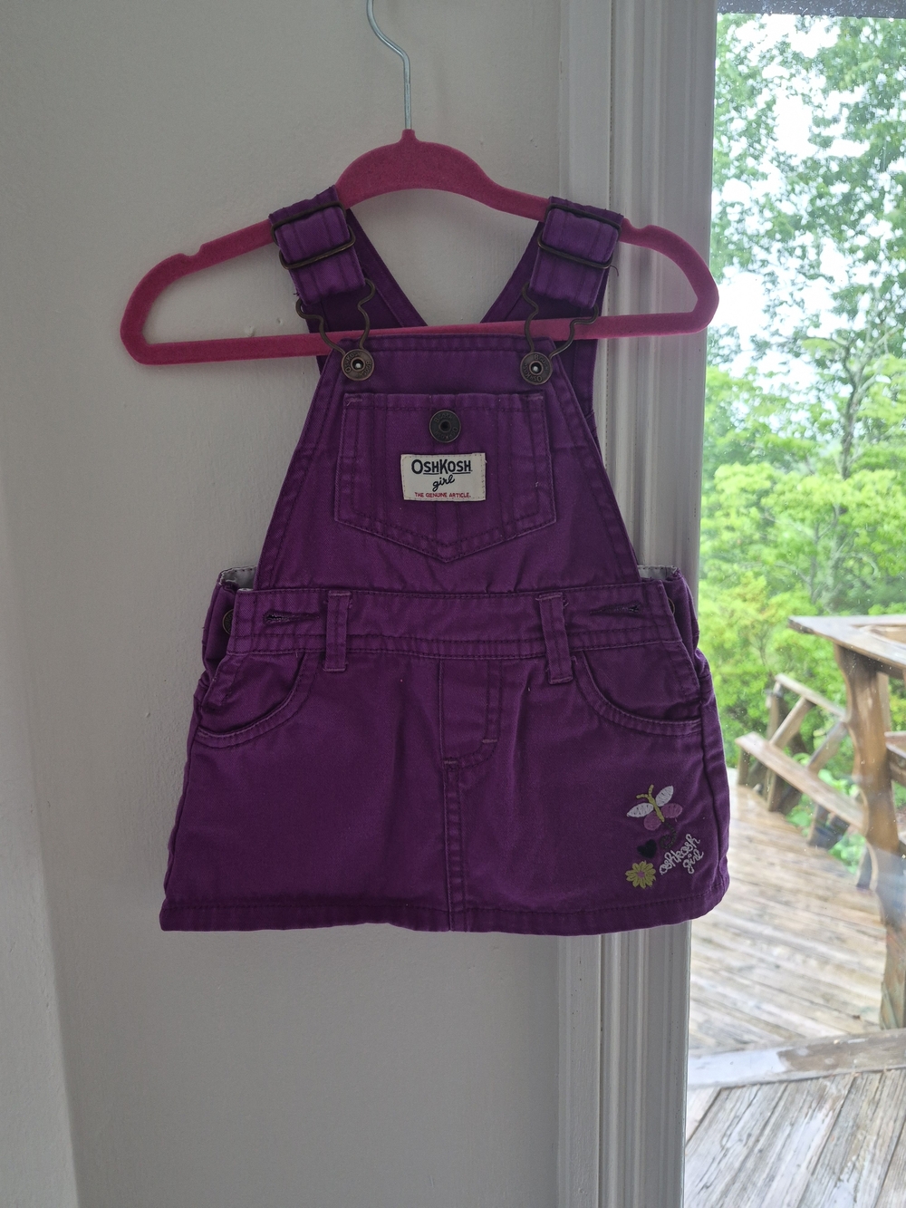 OshKosh B'gosh Purple Denim Overall Skirt with Flower Embroidery